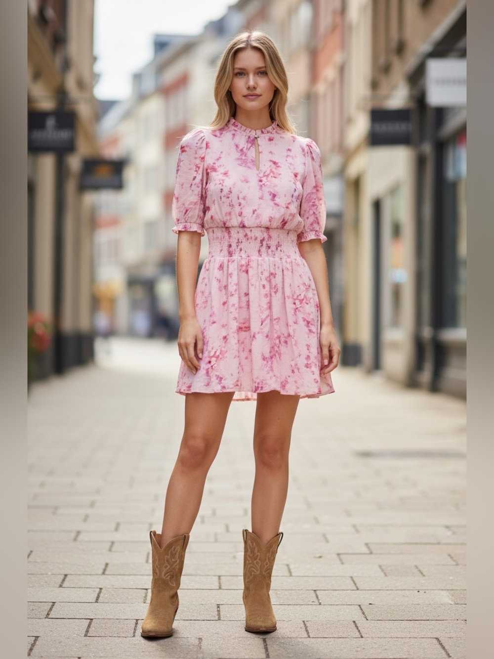 Nine West Pink Floral Smocked Waist Casual Dress